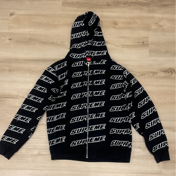 Supreme Other - Supreme Black & White Allover Logo Zip Hoodie